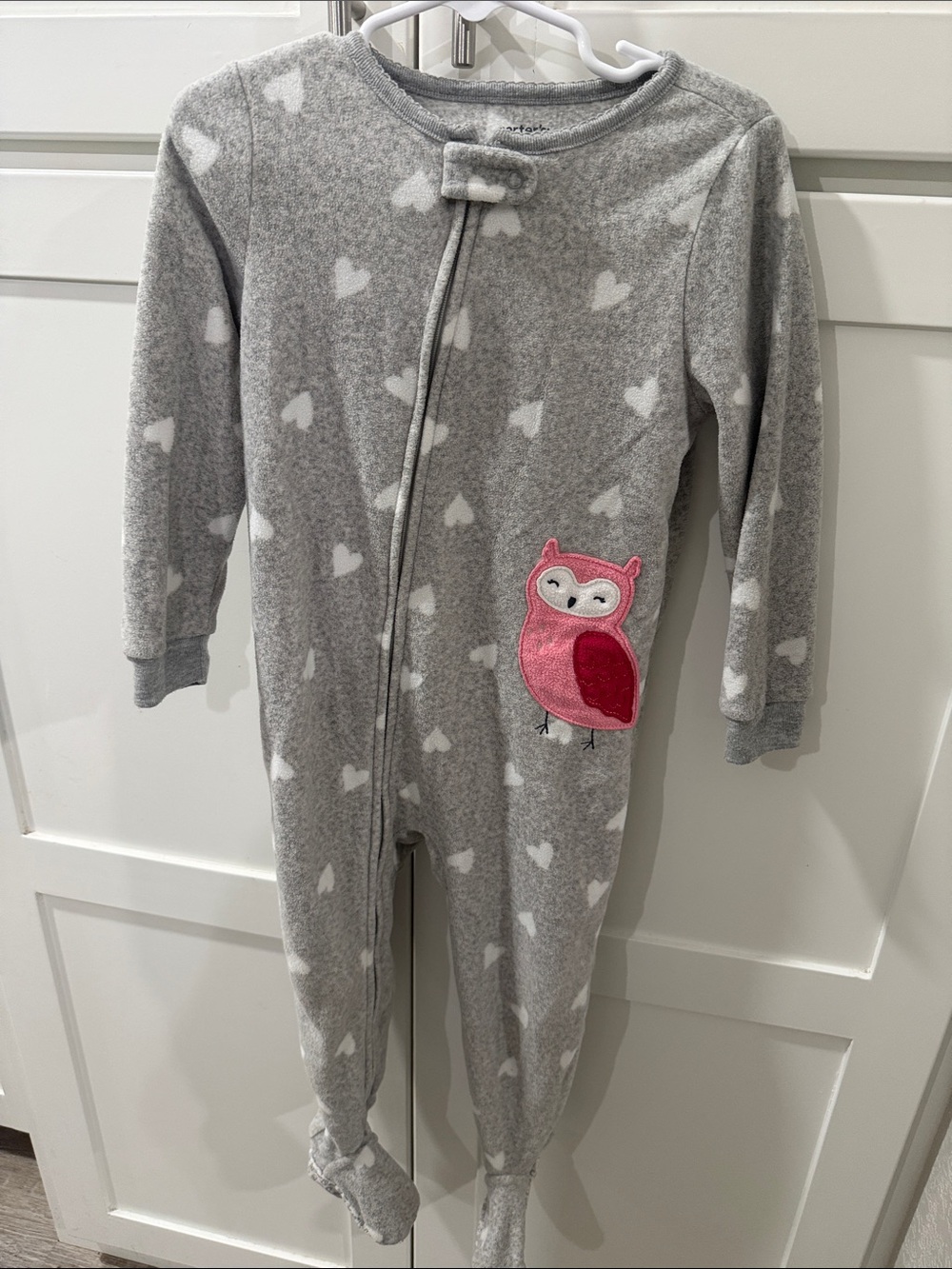 Toddler Gray Heart Print One-Piece with Pink Owl